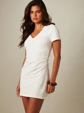 MISSGUIDED ruched v neck t-shirt dress